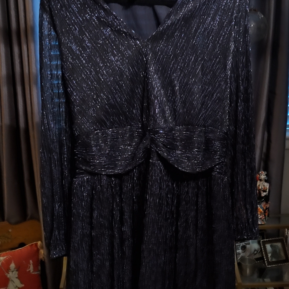 White House Black Market Shimmering Black Long Sleeve Dress